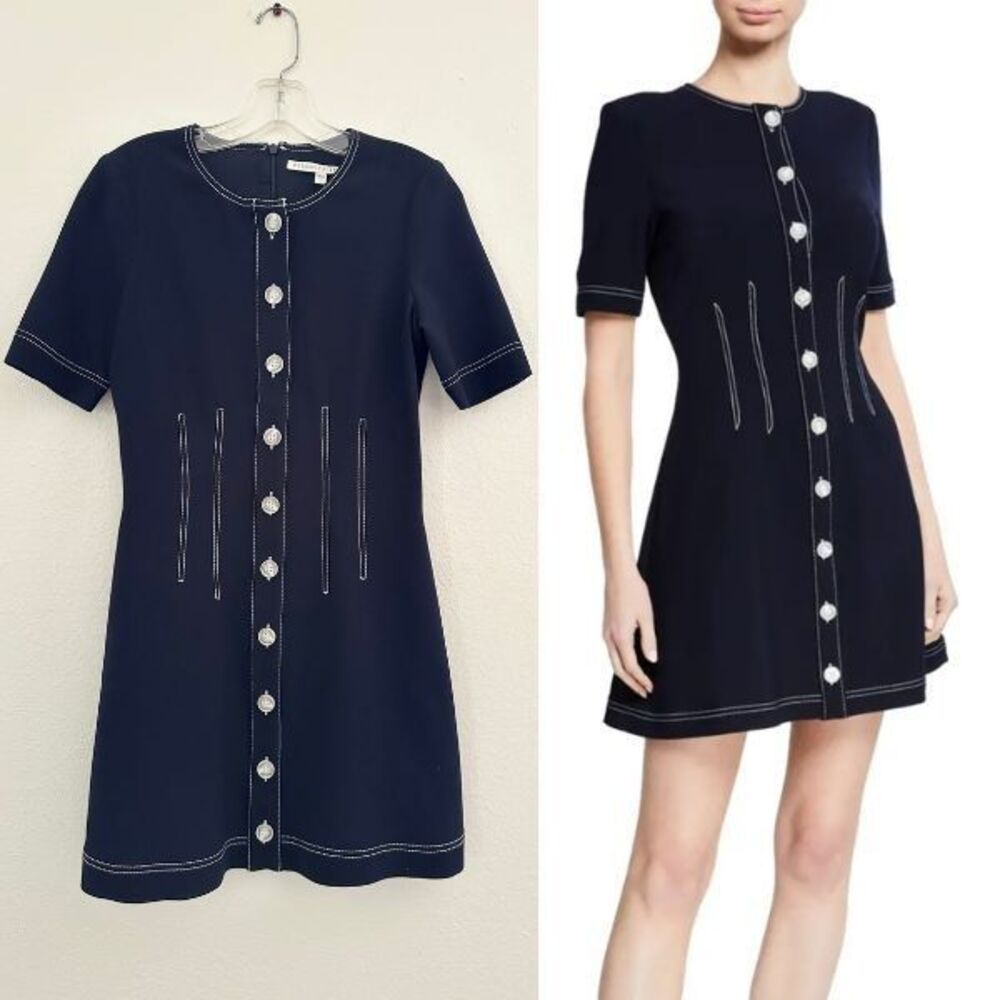 Veronica Beard Mikel Contrast Stitch Mini Dress Navy Blue Preppy City Women's 2